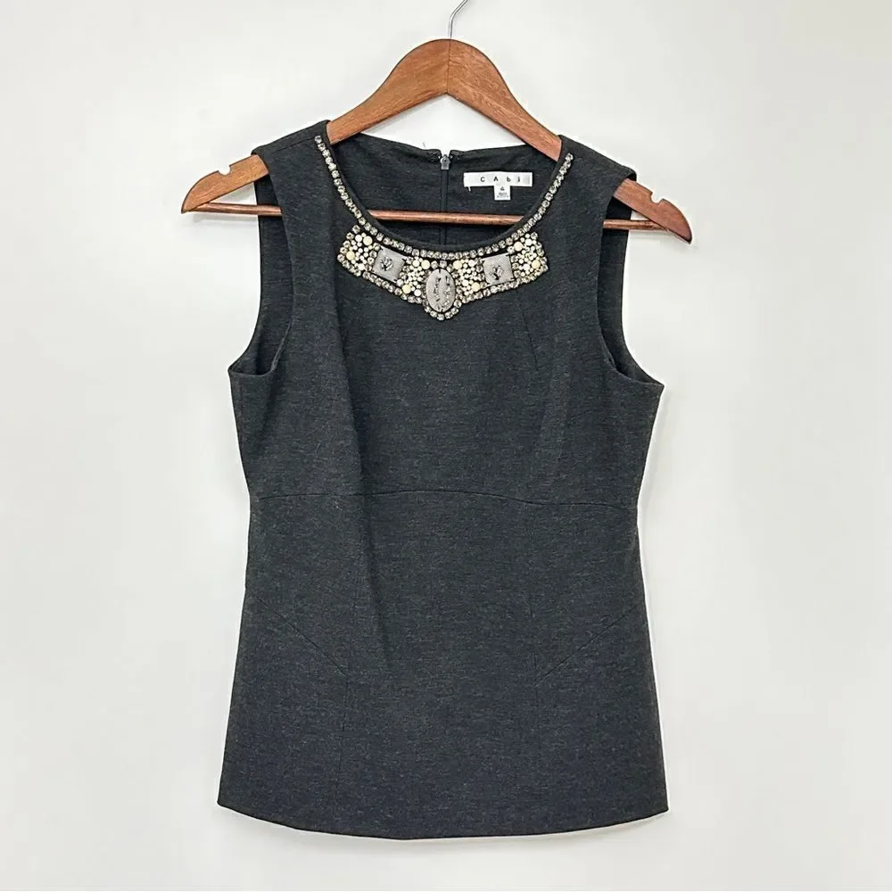 Cabi #508 Sleeveless Embellished Top Gray Size 4 - Picture 7 of 11